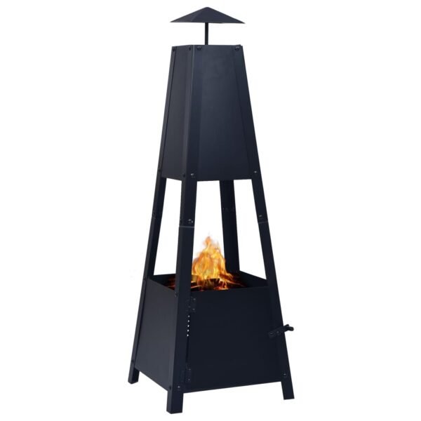 vidaXL Fire Pit Black 13.8"x13.8"x39" Steel - Image 2