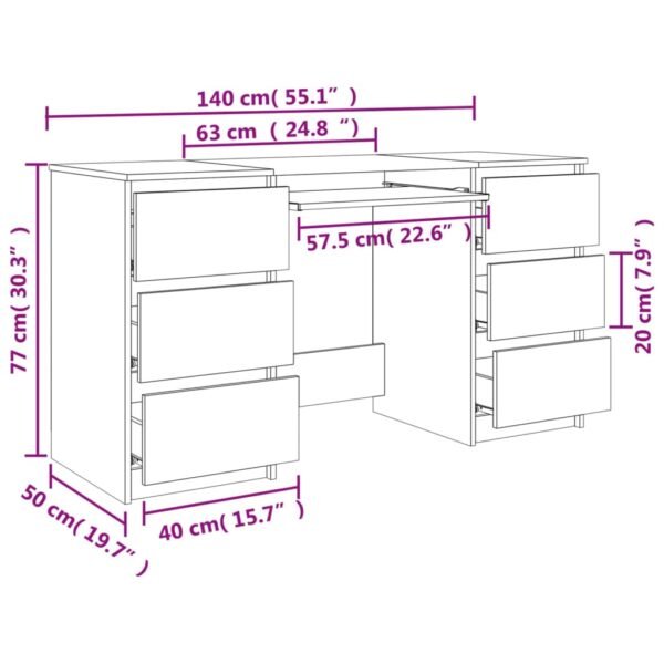 vidaXL Writing Desk Computer Desk Laptop Table Workstation Engineered Wood - Image 4