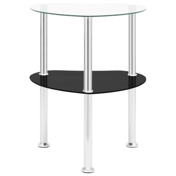 vidaXL 2-Tier Side Table Transparent & Black 15"x15"x19.7" Tempered Glass - Image 2