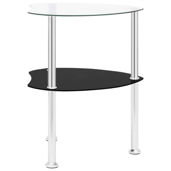 vidaXL 2-Tier Side Table Transparent & Black 15"x15"x19.7" Tempered Glass - Image 3