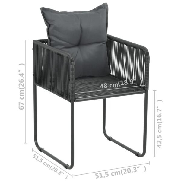 vidaXL Patio Chairs Outdoor Patio Dining Chair with Pillows Poly Rattan Black - Image 3