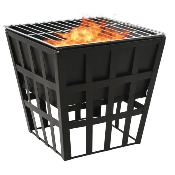 vidaXL 2-in-1 Fire Pit and BBQ 13.4"x13.4"x18.9" Steel - Image 3