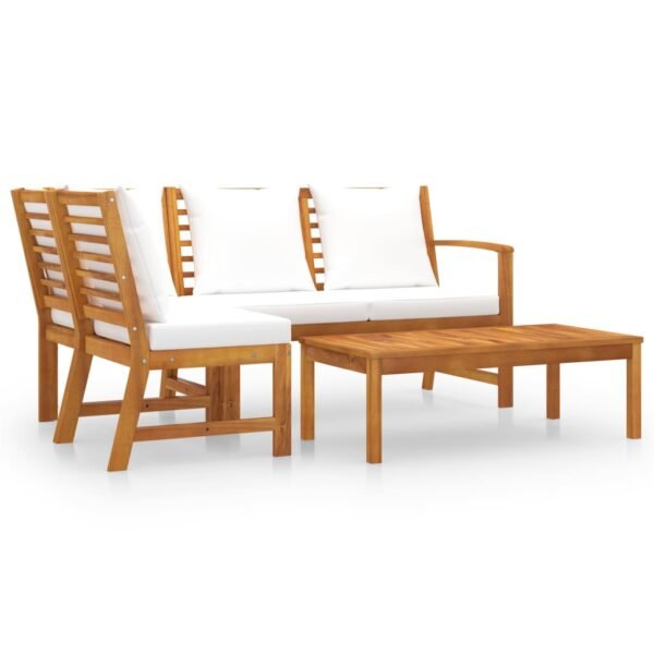 vidaXL 4 Piece Patio Lounge Set with Cushion Cream Solid Acacia Wood - Image 2