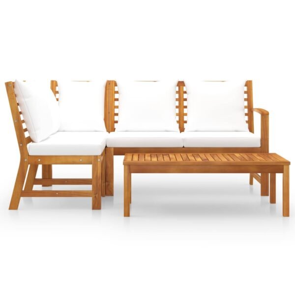 vidaXL 4 Piece Patio Lounge Set with Cushion Cream Solid Acacia Wood - Image 4