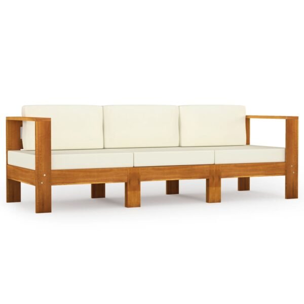 vidaXL 3-Seater Patio Sofa with Cream White Cushions Solid Acacia Wood