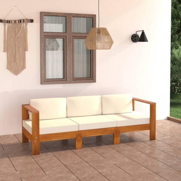 vidaXL 3-Seater Patio Sofa with Cream White Cushions Solid Acacia Wood - Image 4