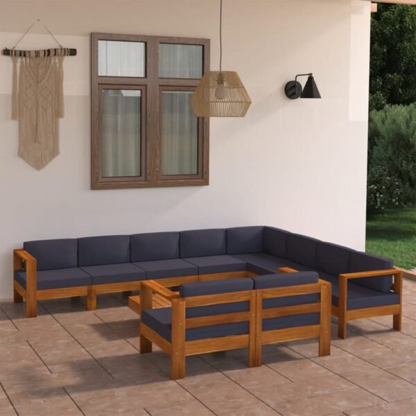 vidaXL 10 Piece Patio Lounge Set with Dark Gray Cushions Acacia Wood - Image 3