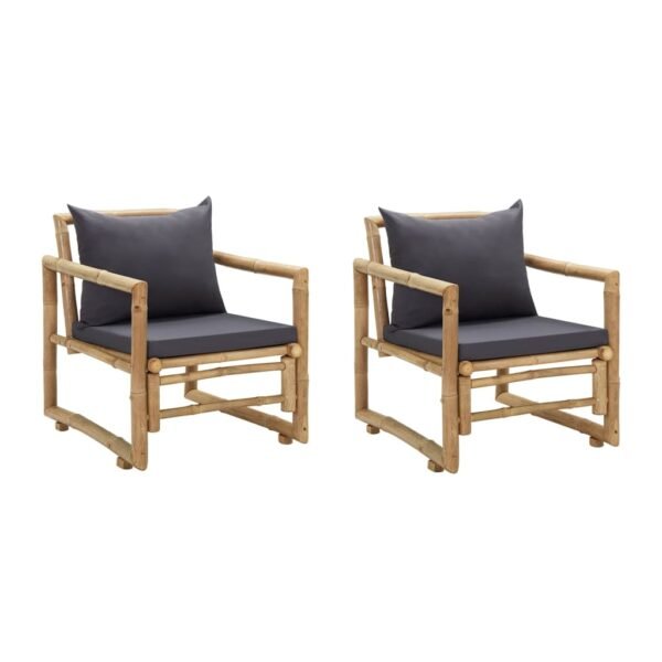 vidaXL Patio Chairs 2 Pcs Outdoor Patio Dining Chair with Cushions Bamboo - Image 2