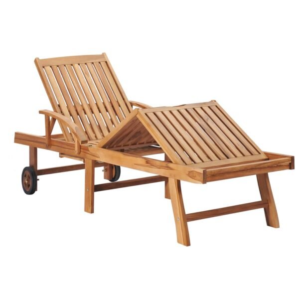 vidaXL Sun Lounger with Blue Cushion Solid Teak Wood - Image 2