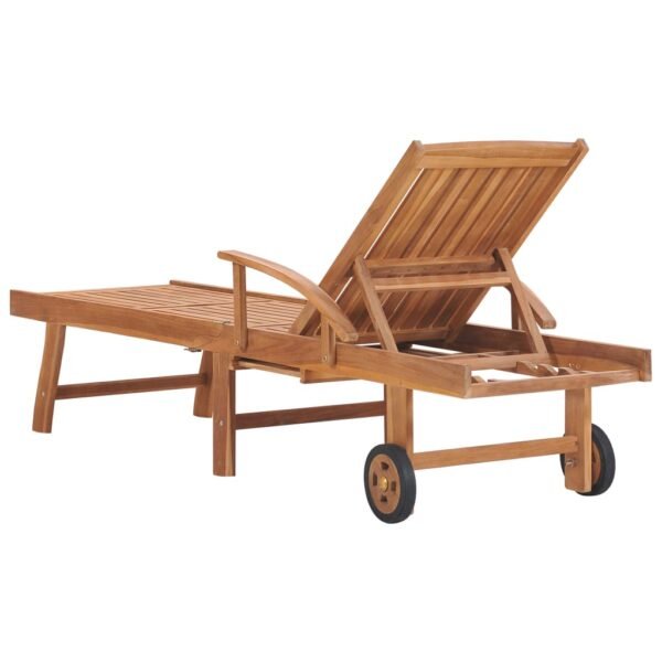 vidaXL Sun Lounger with Blue Cushion Solid Teak Wood - Image 5