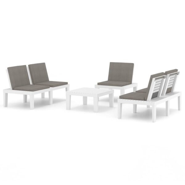 vidaXL Patio Furniture Set 4 Piece Patio Table and Bench with Cushions Plastic - Image 2