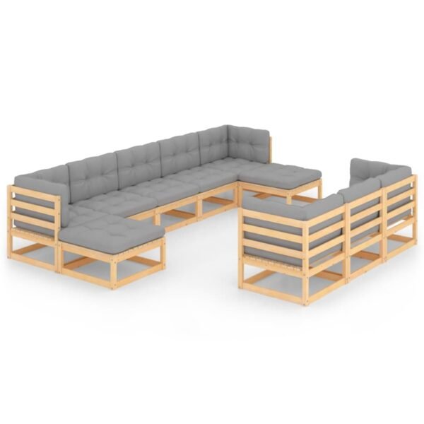 vidaXL 10 Piece Patio Lounge Set with Cushions Solid Wood Pine - Image 2