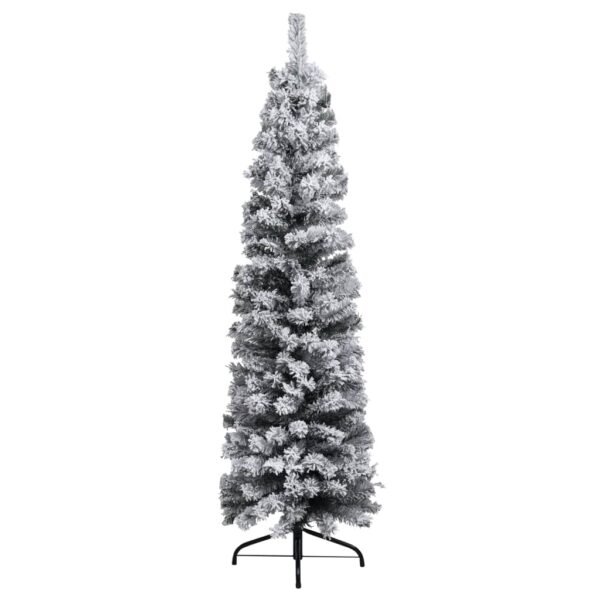 vidaXL Slim Pre-lit Christmas Tree with Flocked Snow Green 94.5" PVC