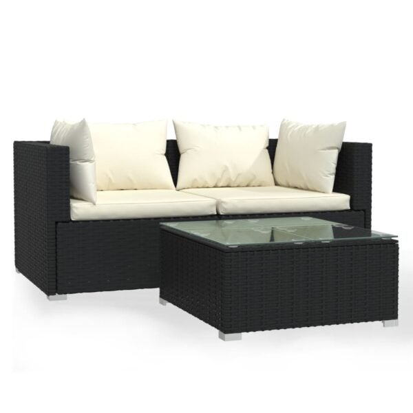 vidaXL Patio Furniture Set 3 Piece with Cushions Black Poly Rattan