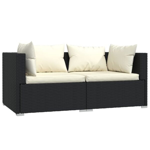 vidaXL Patio Furniture Set 3 Piece with Cushions Black Poly Rattan - Image 2