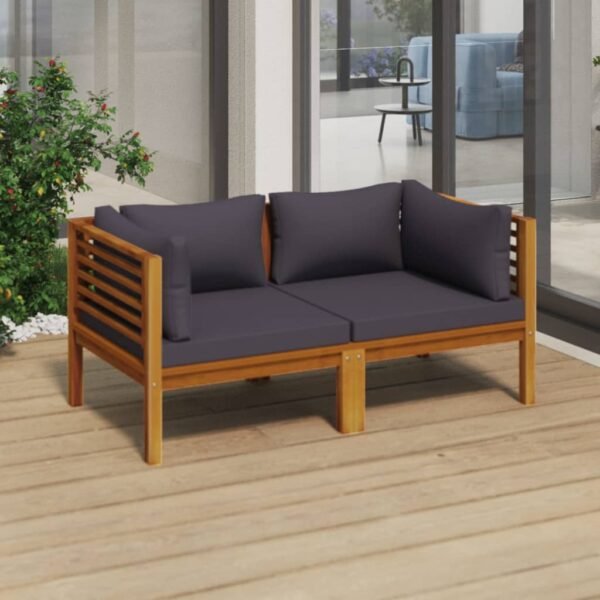 vidaXL 2-Seater Patio Sofa with Cushion Solid Acacia Wood - Image 2