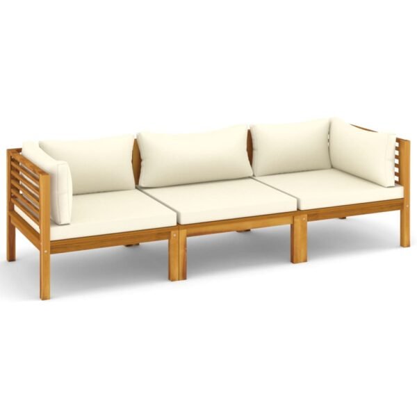 vidaXL 3-Seater Patio Sofa with Cream Cushion Solid Acacia Wood - Image 2