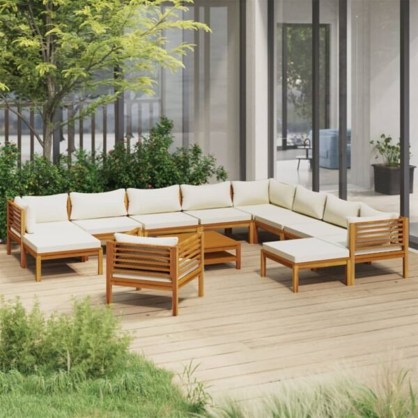 vidaXL 12 Piece Patio Lounge Set with Cream Cushion Solid Acacia Wood - Image 2