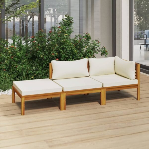 vidaXL 3 Piece Patio Lounge Set with Cream Cushion Solid Acacia Wood