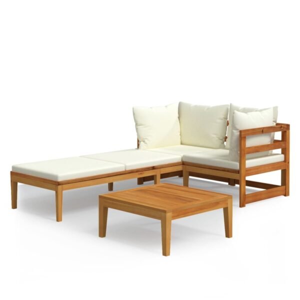 vidaXL 3 Piece Patio Lounge Set with Cream White Cushions Acacia Wood