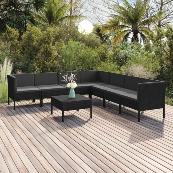 vidaXL 8 Piece Patio Lounge Set with Cushions Poly Rattan Black