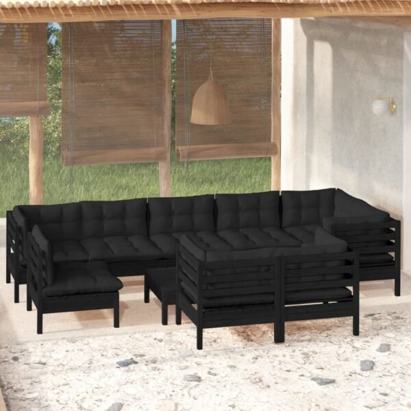 vidaXL Solid Pinewood Patio Lounge Set 10 Piece with Cushions Multi Colors