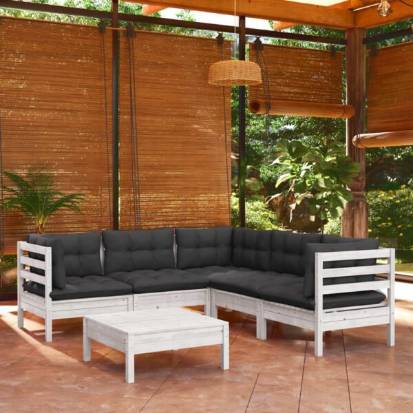 vidaXL Solid Pinewood Patio Lounge Set 6 Piece with Cushions Multi Colors