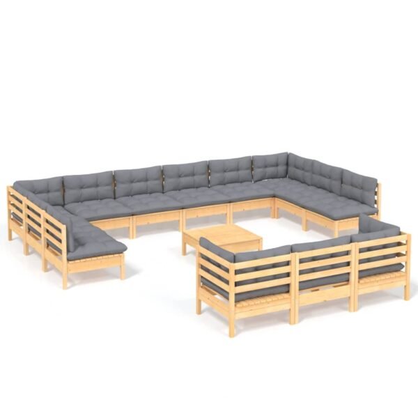 vidaXL Solid Pinewood Patio Lounge Set 14 Piece with Cushions Multi Colors