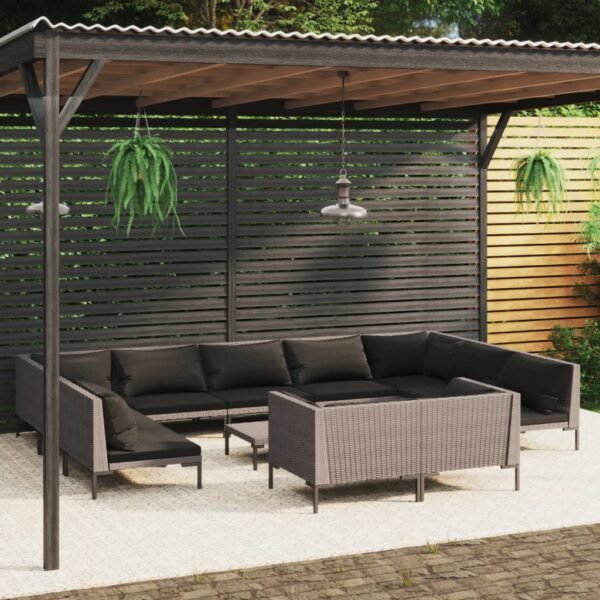 vidaXL 12 Piece Patio Lounge Set with Cushions Poly Rattan Dark Gray