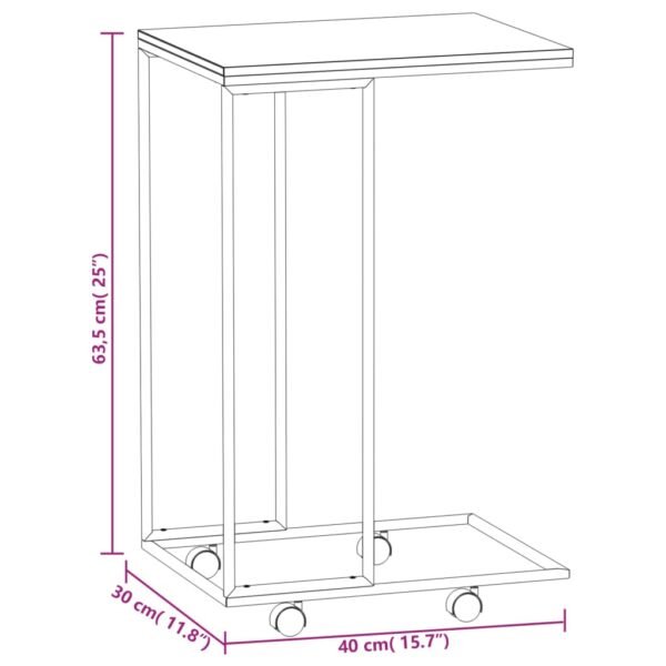 vidaXL Side Table with Wheels White 15.7"x11.8"x25" Engineered Wood - Image 5