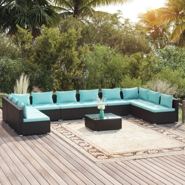 vidaXL 11 Piece Patio Lounge Set with Cushions Poly Rattan Black