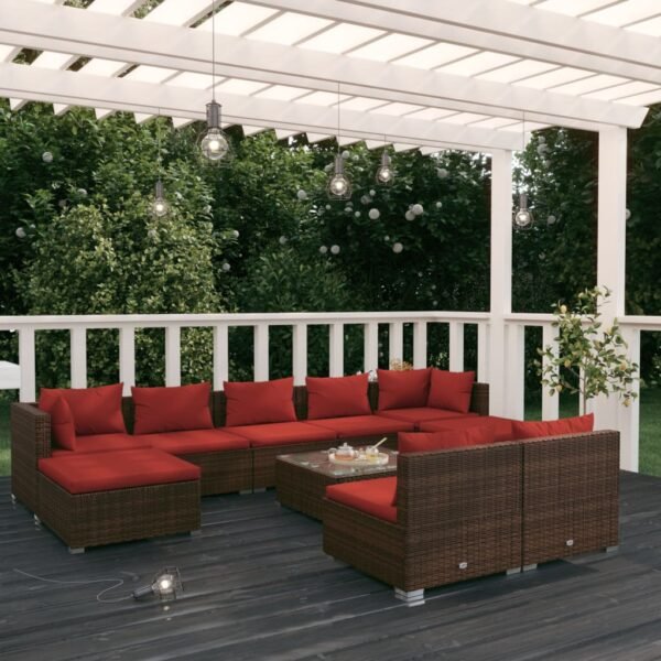 vidaXL 10 Piece Patio Lounge Set with Cushions Brown Poly Rattan - Image 3