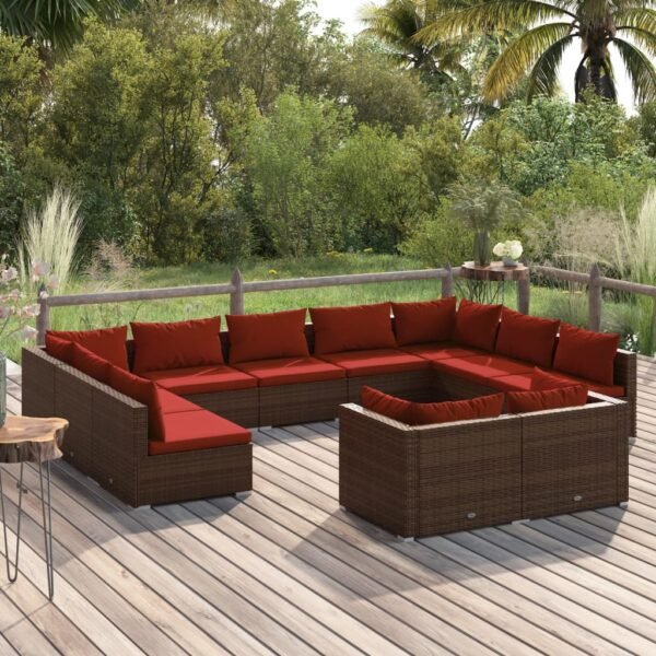 vidaXL 11 Piece Patio Lounge Set with Cushions Brown Poly Rattan