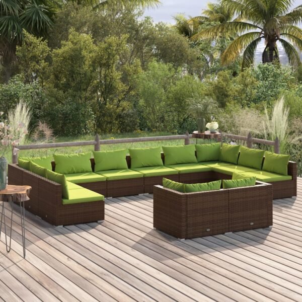 vidaXL 12 Piece Patio Lounge Set with Cushions Brown Poly Rattan