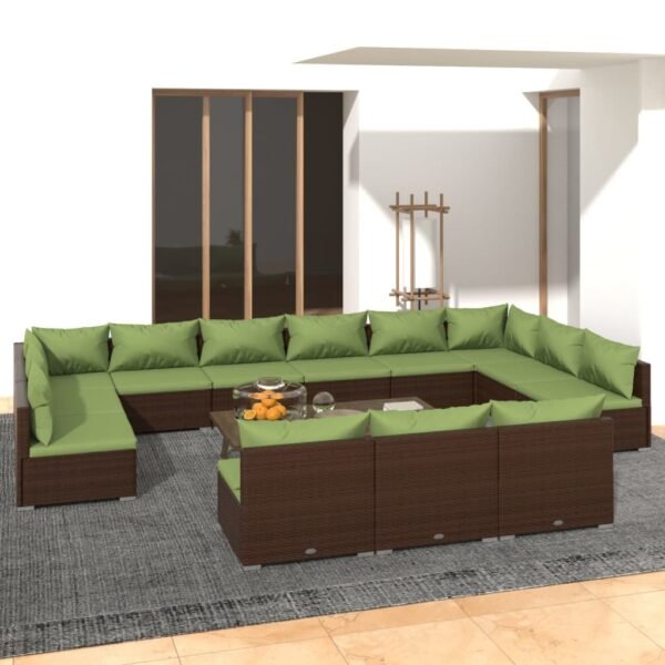 vidaXL 13 Piece Patio Lounge Set with Cushions Brown Poly Rattan