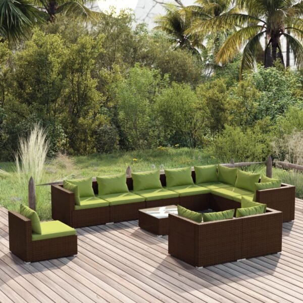 vidaXL 11 Piece Patio Lounge Set with Cushions Poly Rattan Brown