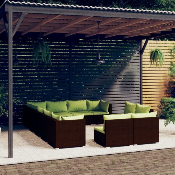 vidaXL 12 Piece Patio Lounge Set with Cushions Brown Poly Rattan