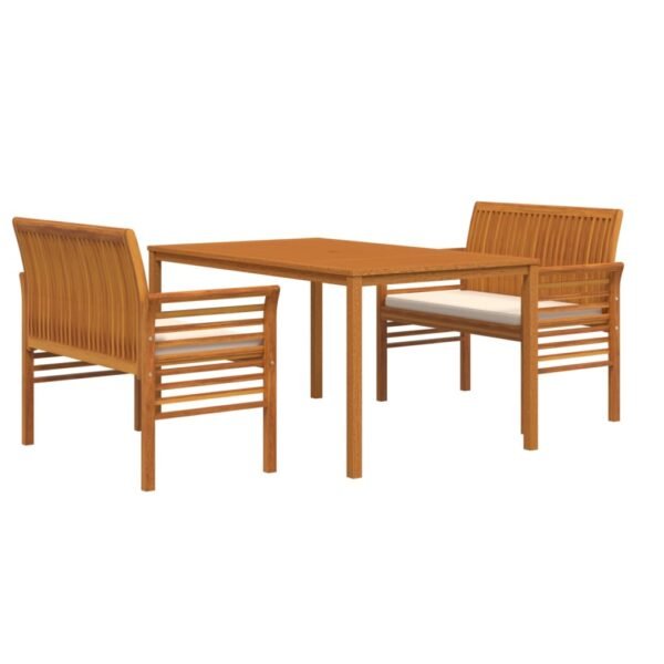 vidaXL 3 Piece Patio Dining Set with Cushions Solid Wood Acacia - Image 2