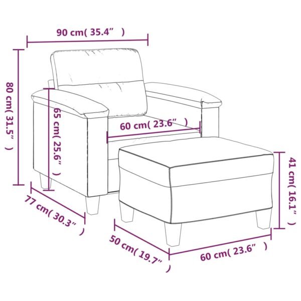 vidaXL Couch Modern Accent Upholstered Chair with Footstool Microfiber Fabric - Image 2