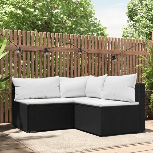 vidaXL 3 Piece Patio Lounge Set with Cushions Black Poly Rattan