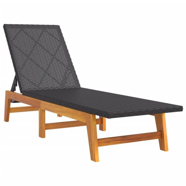 vidaXL Sun Loungers 2 pcs Black and Brown Poly Rattan and Solid Wood Acacia - Image 2