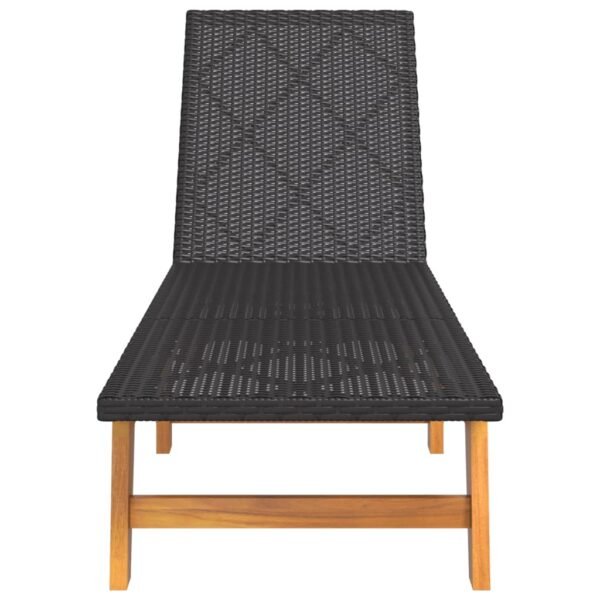 vidaXL Sun Loungers 2 pcs Black and Brown Poly Rattan and Solid Wood Acacia - Image 4