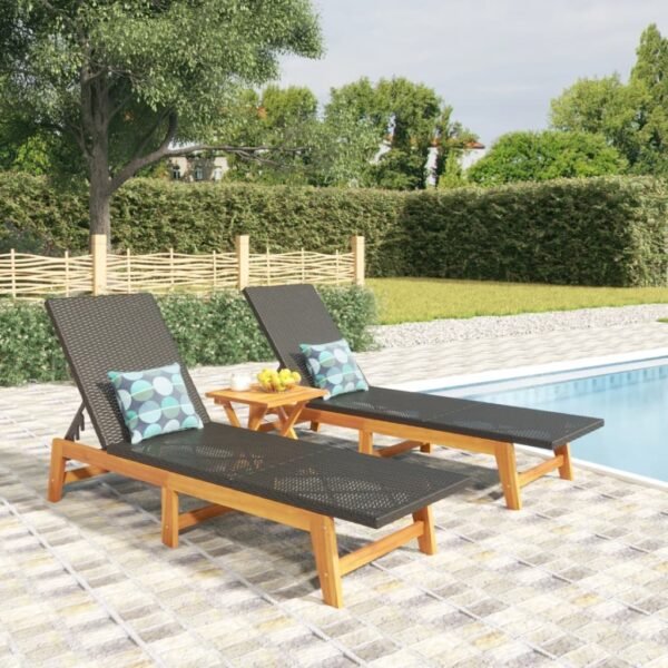 vidaXL Sun Loungers 2 pcs Black and Brown Poly Rattan and Solid Wood Acacia