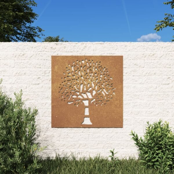 vidaXL Patio Wall Decoration 21.7"x21.7" Corten Steel Tree Design