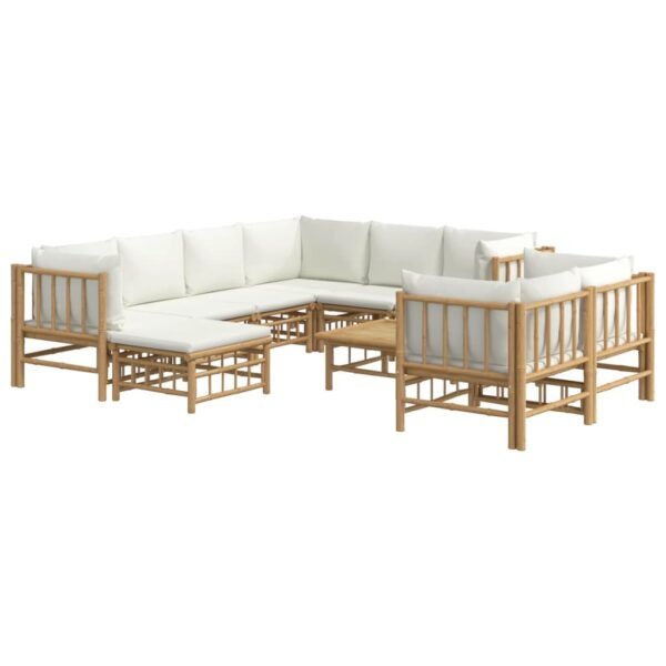 vidaXL 10 Piece Patio Lounge Set with Cream White Cushions Bamboo - Image 2