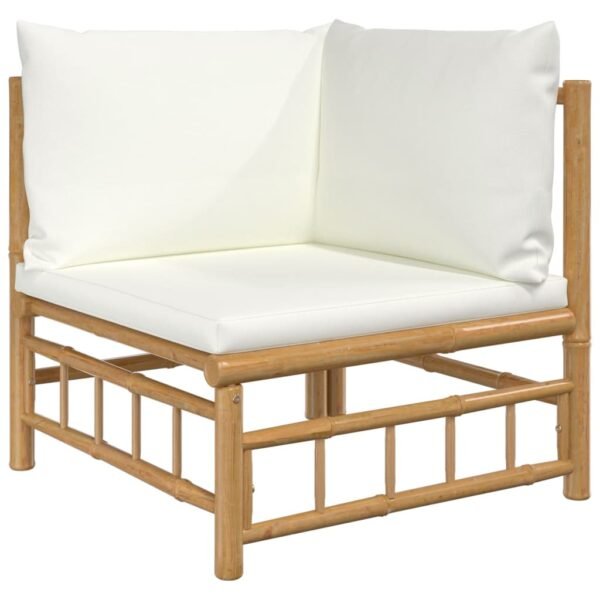 vidaXL 10 Piece Patio Lounge Set with Cream White Cushions Bamboo - Image 3