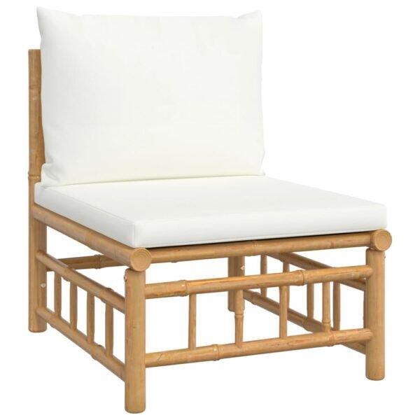 vidaXL 10 Piece Patio Lounge Set with Cream White Cushions Bamboo - Image 4