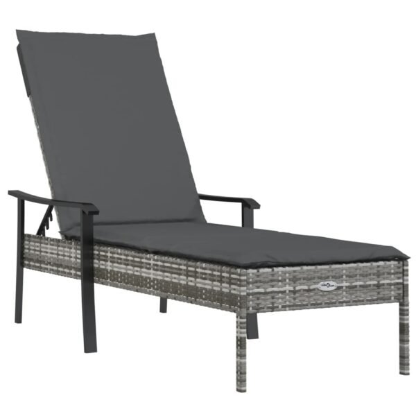 vidaXL Sun Loungers 2 pcs with Table and Cushions Gray Poly Rattan - Image 4