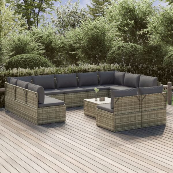 vidaXL 12 Piece Patio Lounge Set with Cushions Gray Poly Rattan