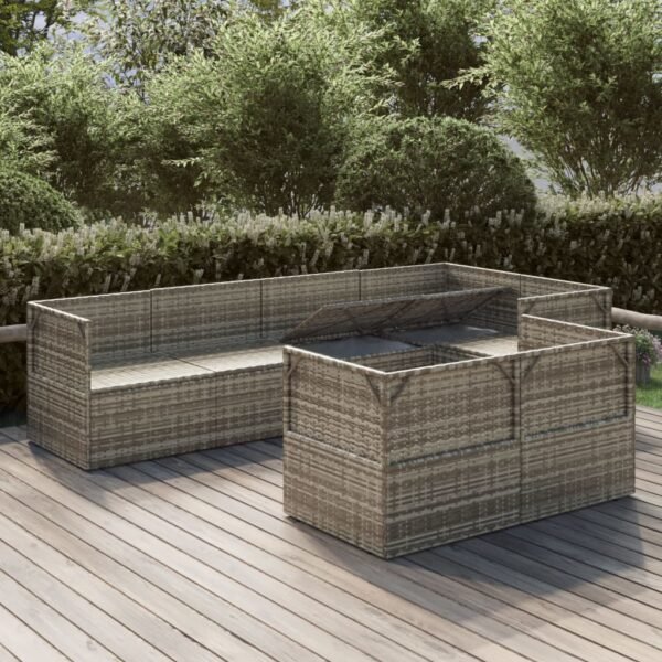 vidaXL 7 Piece Patio Lounge Set with Cushions Gray Poly Rattan - Image 4